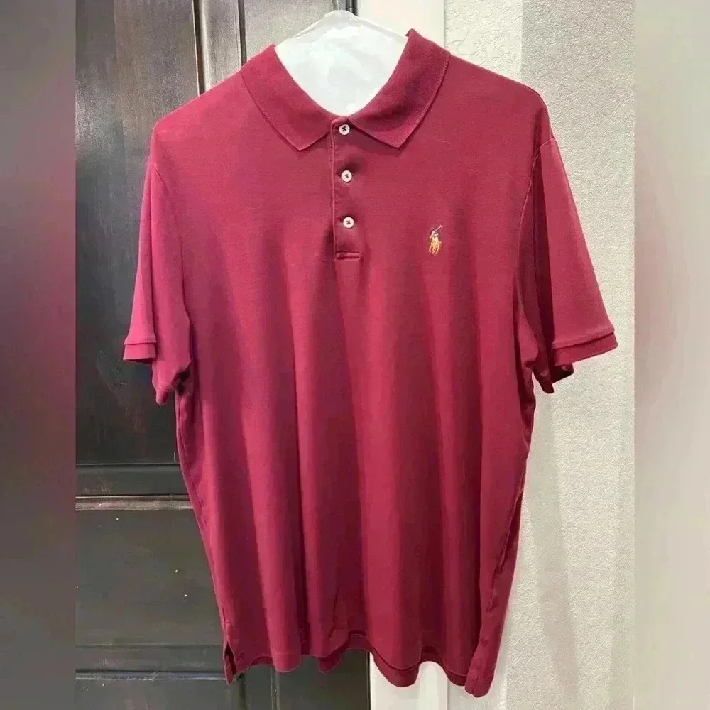 Ralph Lauren Soft Cotton Polo Classic Fit Shirt- Red Burgundy- Size Medium